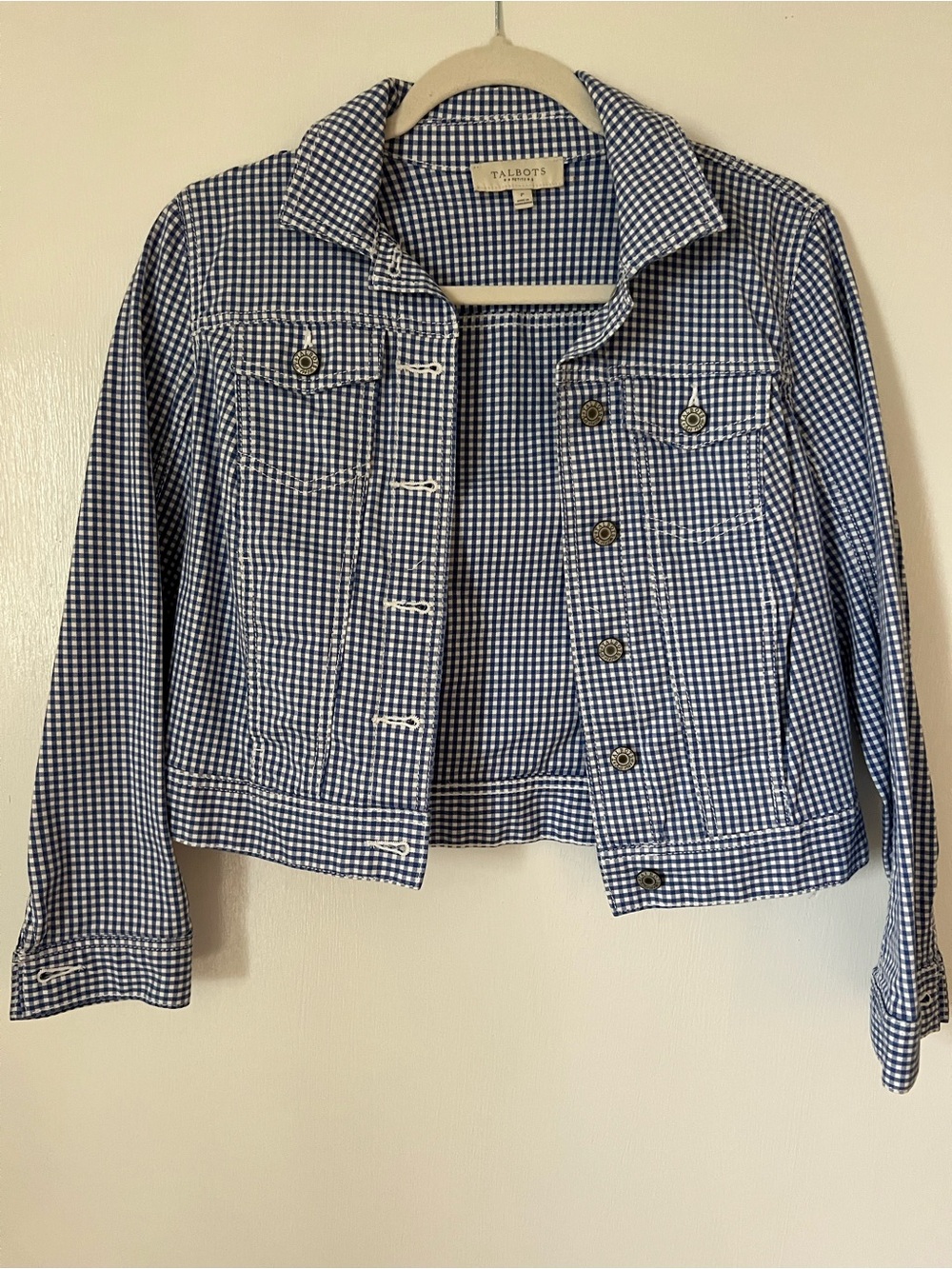 Talbots Blue Gingham Cropped Cotton Jean Jacket